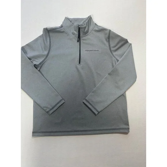Vineyard Vines Boys Performance Sweater Size 7 Gray Quarter Zip Pull Over EC - Picture 4 of 5